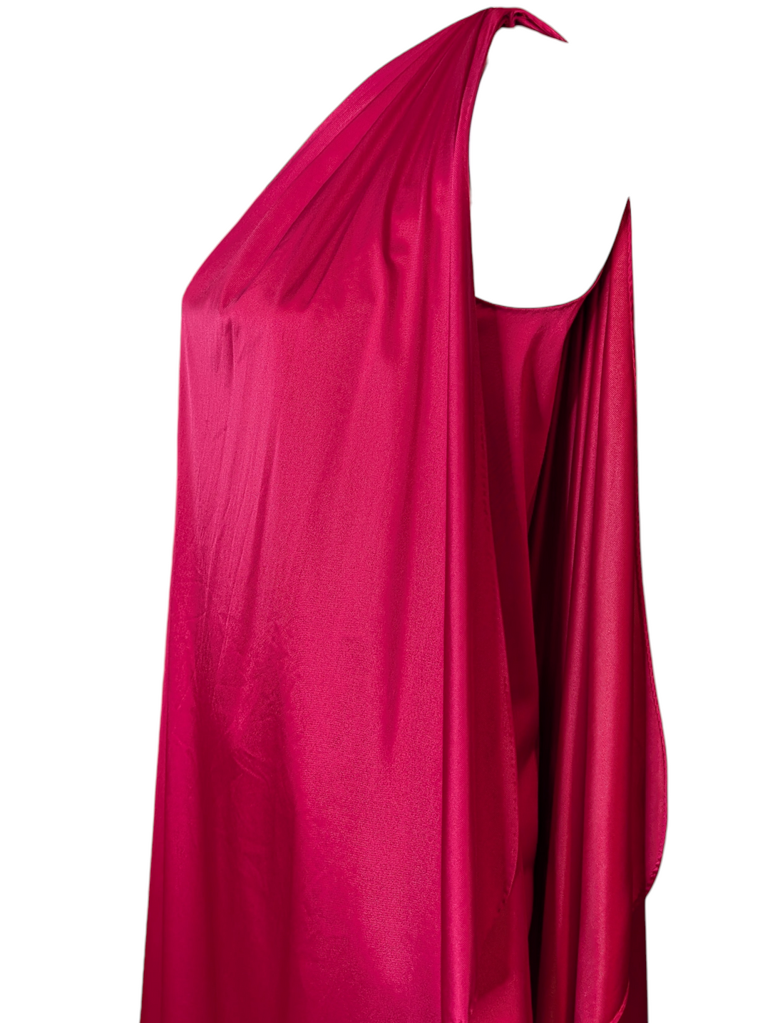 1970s Halston Hot Pink One-Shoulder Goddess Gown with High Slit