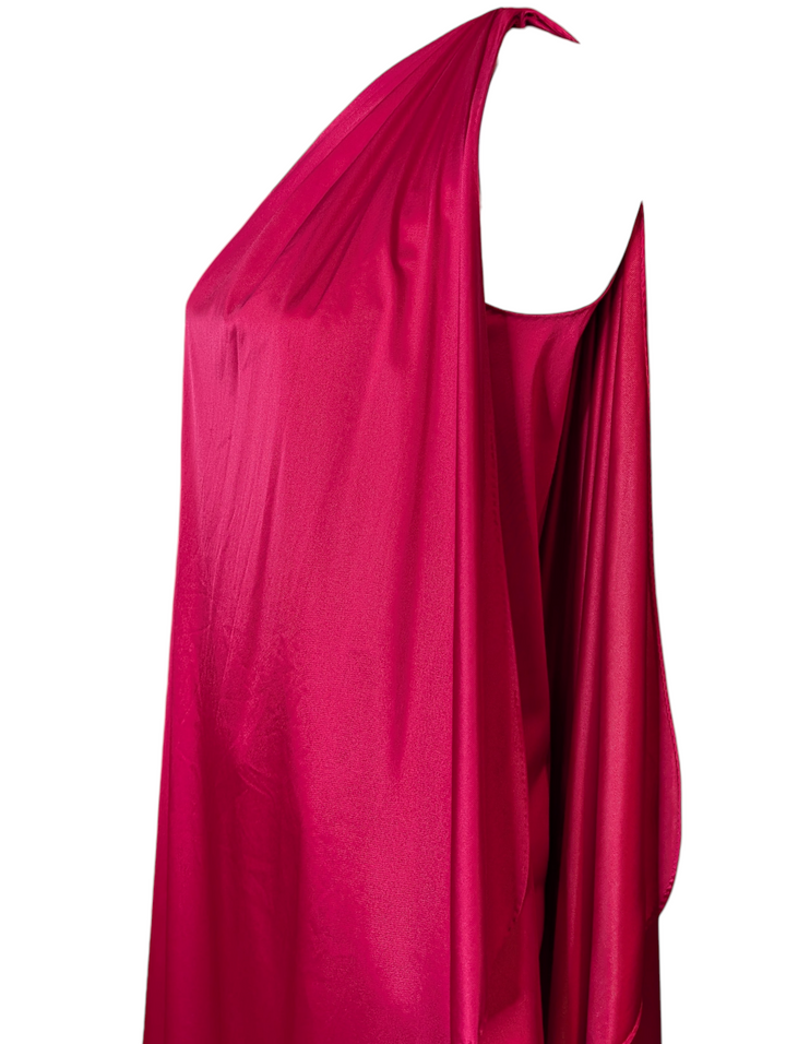 1970s Halston Hot Pink One-Shoulder Goddess Gown with High Slit