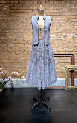 Look 01 — Lilac Painted-Bird Suede Vest &amp; Circle Skirt