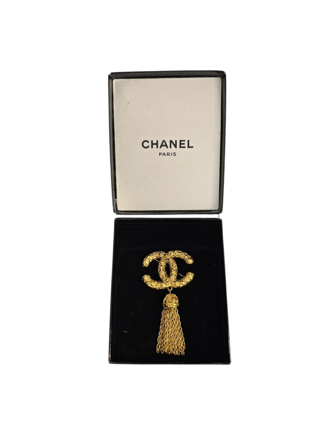 1993 Chanel Gold Plated CC Tassel Brooch with Box, Accessories, Chanel, RERACKED