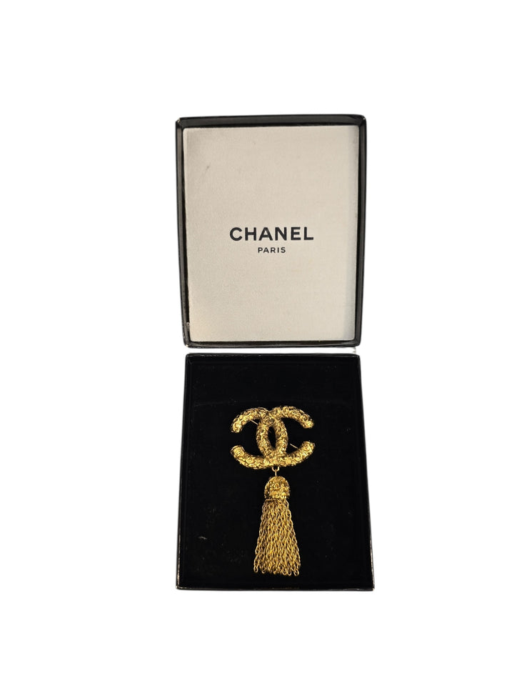 1993 Chanel Gold Plated CC Tassel Brooch with Box, Accessories, Chanel, RERACKED