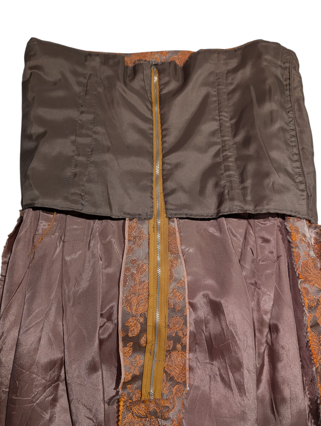 1960s Silver and Copper Silk Jacquard Strapless Gown