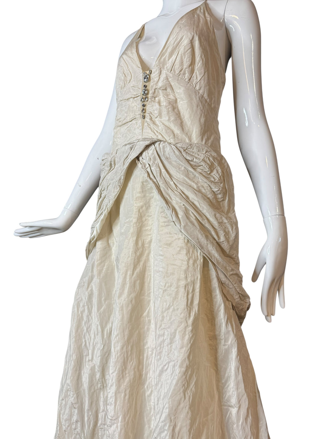 Nicole Miller 1990s Metallic Ivory Wedding Gown – Size 6