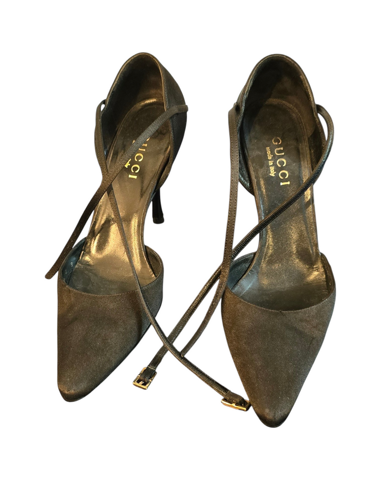 Gucci Black Satin d'Orsay Crossover-Strap Pump, Tom Ford Era, 8