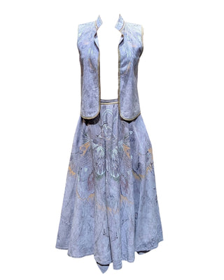 Look 01 — Lilac Painted-Bird Suede Vest &amp; Circle Skirt
