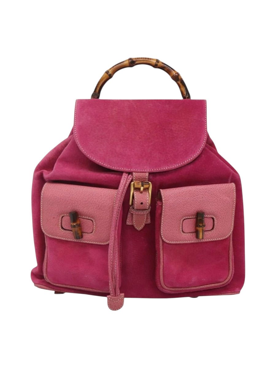 1990s Gucci Pink Suede & Leather Bamboo Backpack – Made in Italy, Tom Ford Era, Apparel & Accessories, Gucci, RERACKED