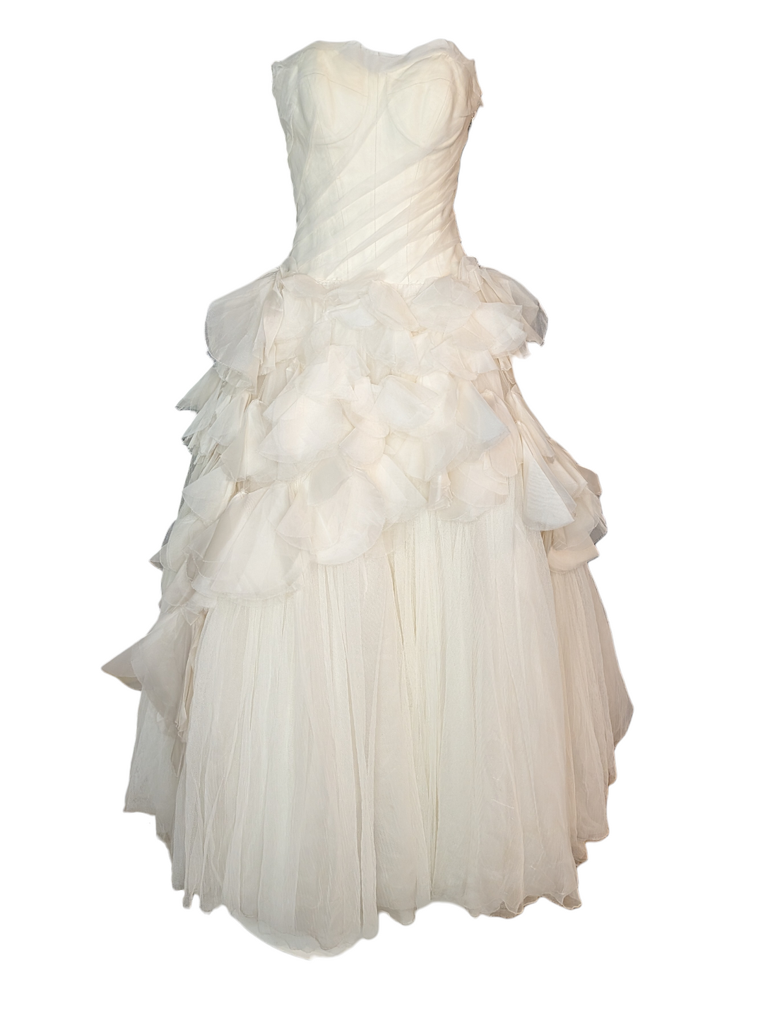 Vera Wang Silk Organza Strapless Ruffled Wedding Gown
