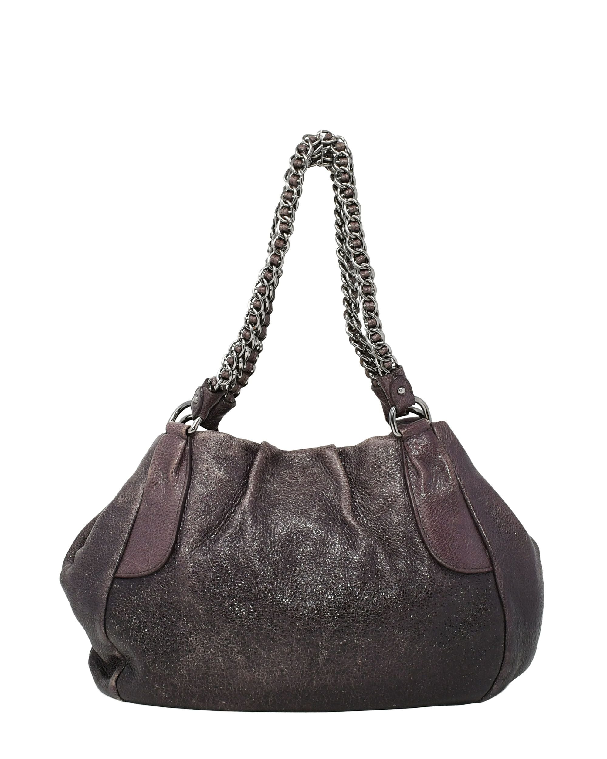 Prada Cervo Lux Chain Shoulder Bag in Iridescent Purple Sparkle