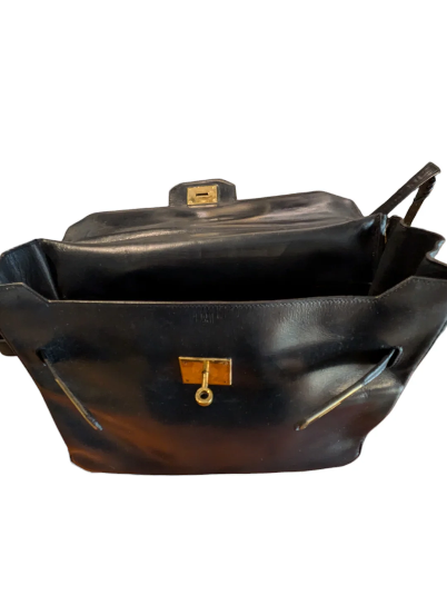 1960s Hermès Kelly 28 in Black Box Leather with Gold Tone Hardware