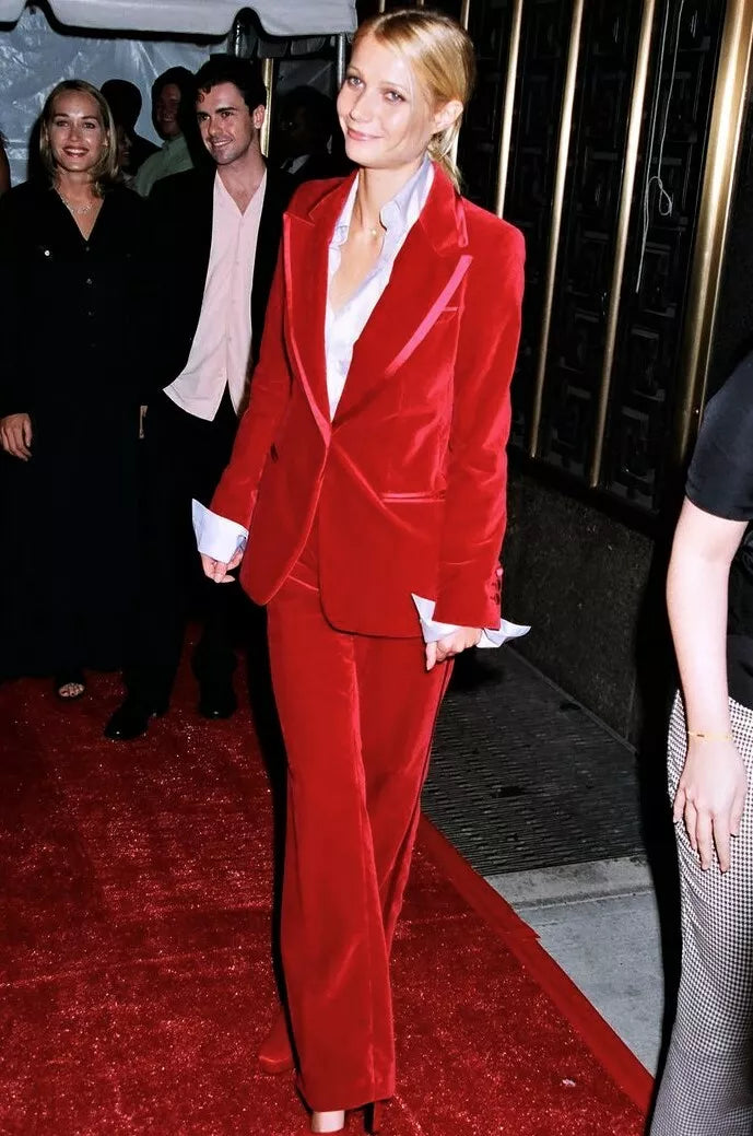1996 Tom Ford For Gucci Iconic Red Velvet Suit worn by Gwyneth Paltrow
