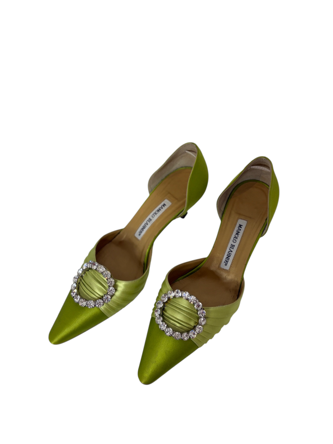 Manolo Blahnik Chartreuse Satin Crystal-Buckle d'Orsay Pump, 8
