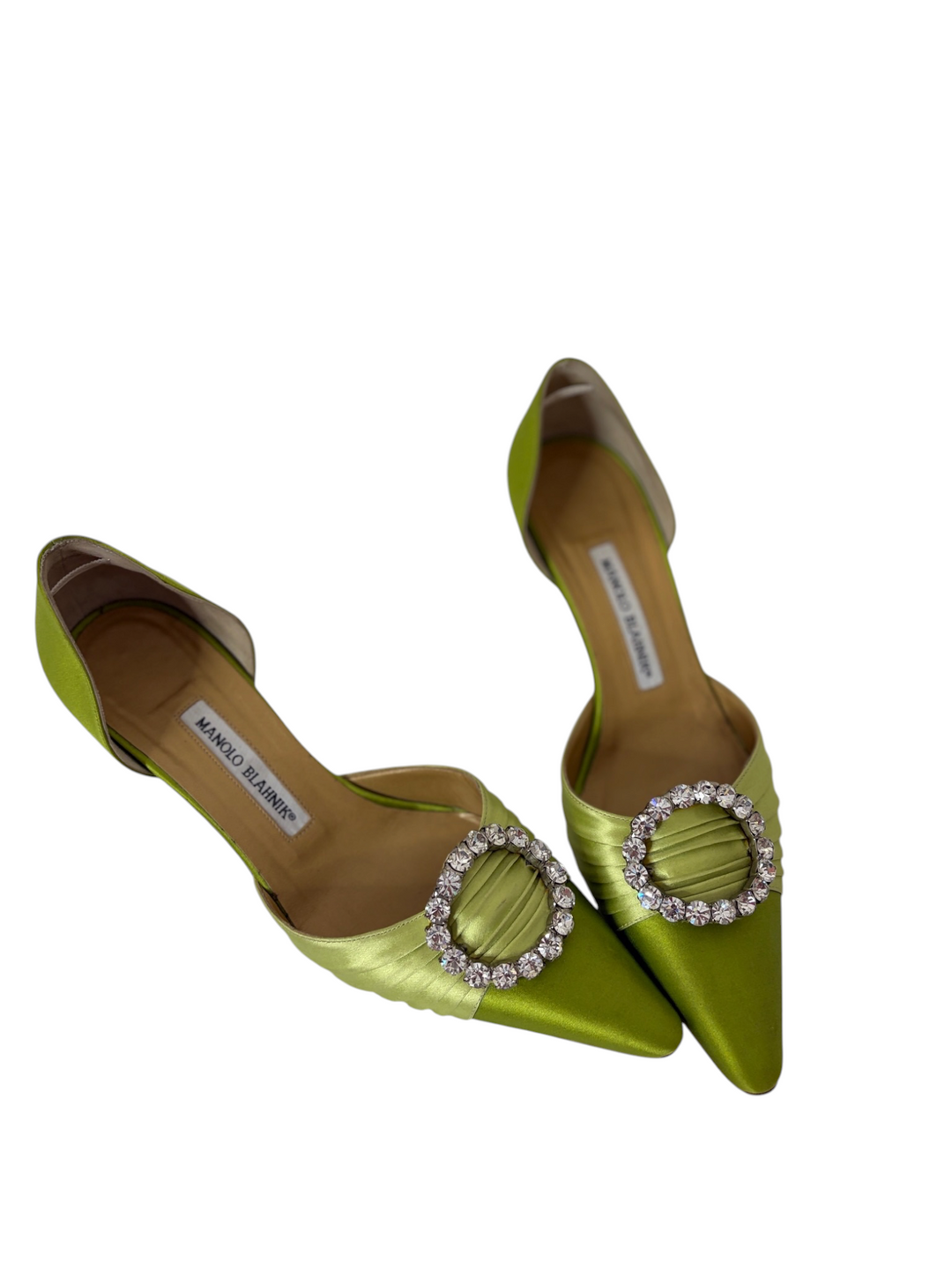 Manolo Blahnik Chartreuse Satin Crystal-Buckle d'Orsay Pump, 8