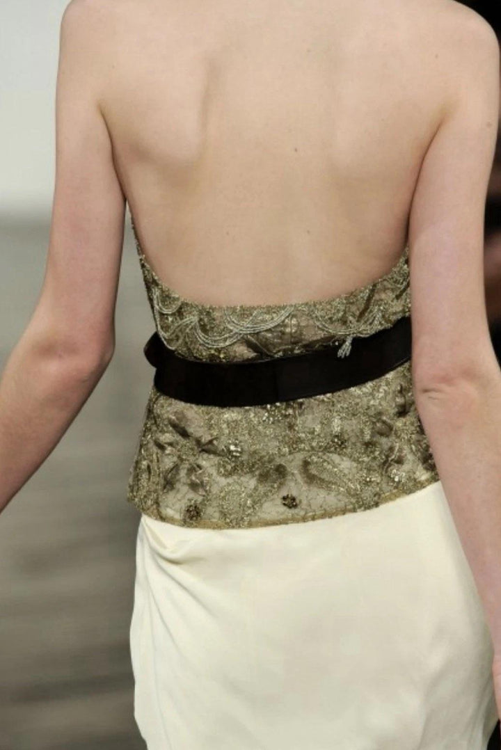Ralph Lauren Fall 2009 Runway Beaded Lace Top & Silk Waterfall Skirt Set – Vintage Couture Bridal Ensemble, Apparel & Accessories, Ralph Lauren Collection, RERACKED