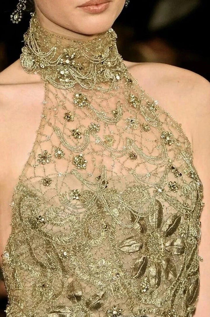 Ralph Lauren Fall 2009 Runway Beaded Lace Top & Silk Waterfall Skirt Set – Vintage Couture Bridal Ensemble, Apparel & Accessories, Ralph Lauren Collection, RERACKED