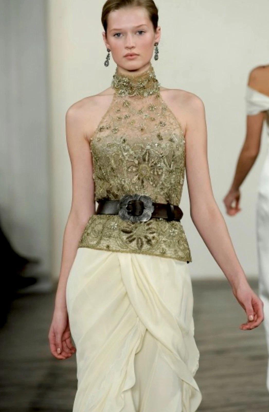 Ralph Lauren Fall 2009 Runway Beaded Lace Top & Silk Waterfall Skirt Set – Vintage Couture Bridal Ensemble, Apparel & Accessories, Ralph Lauren Collection, RERACKED