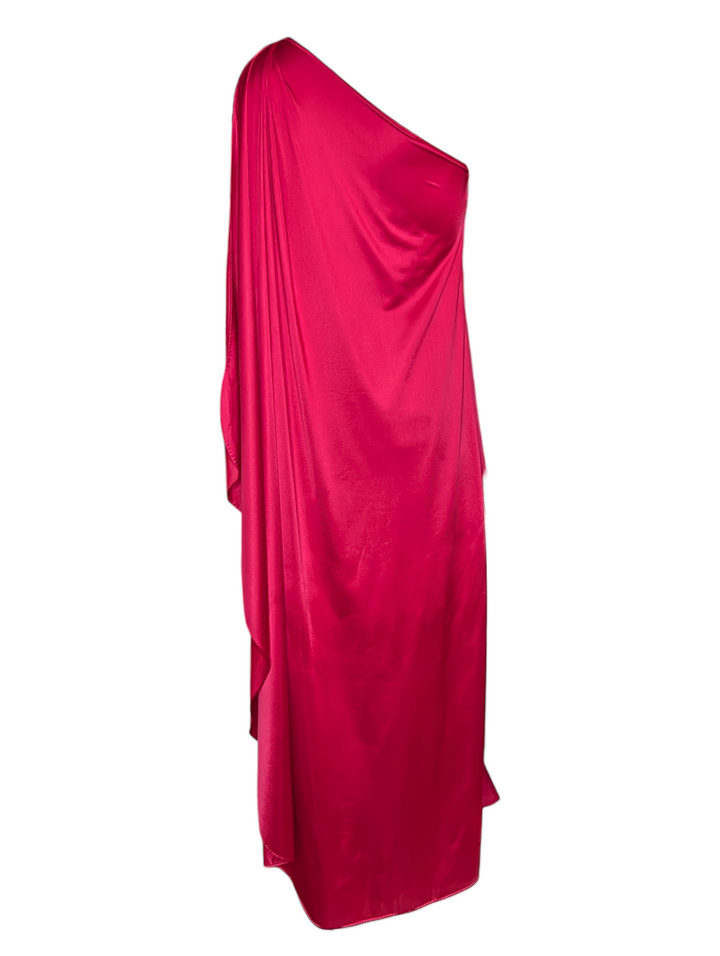 1970s Halston Hot Pink One-Shoulder Goddess Gown with High Slit