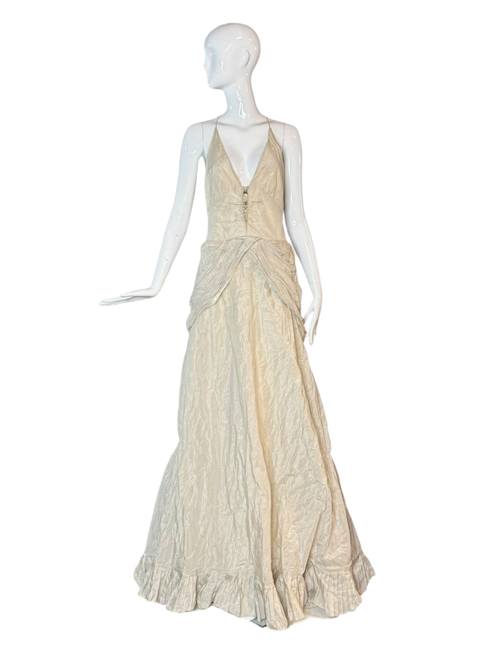 Nicole Miller 1990s Metallic Ivory Wedding Gown – Size 6