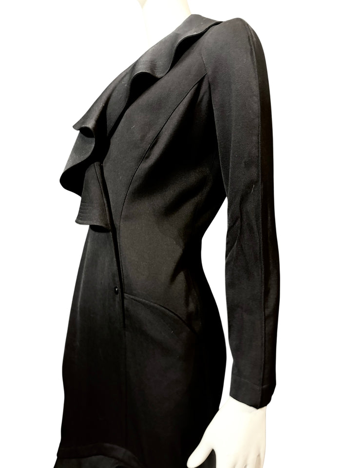 Thierry Mugler 1989 Runway Ruffle Collar Black Wrap Suit Dress, Apparel & Accessories, Thierry Mugler, RERACKED