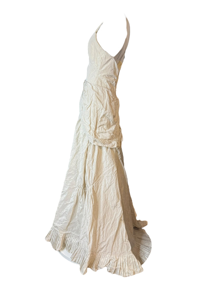 Nicole Miller 1990s Metallic Ivory Wedding Gown – Size 6