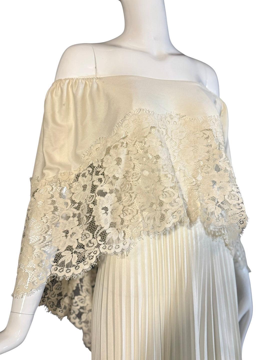 1970’s Unnamed Vintage Boho Wedding off-the-shoulder Bridal Gown, , RERACKED Vintage, RERACKED