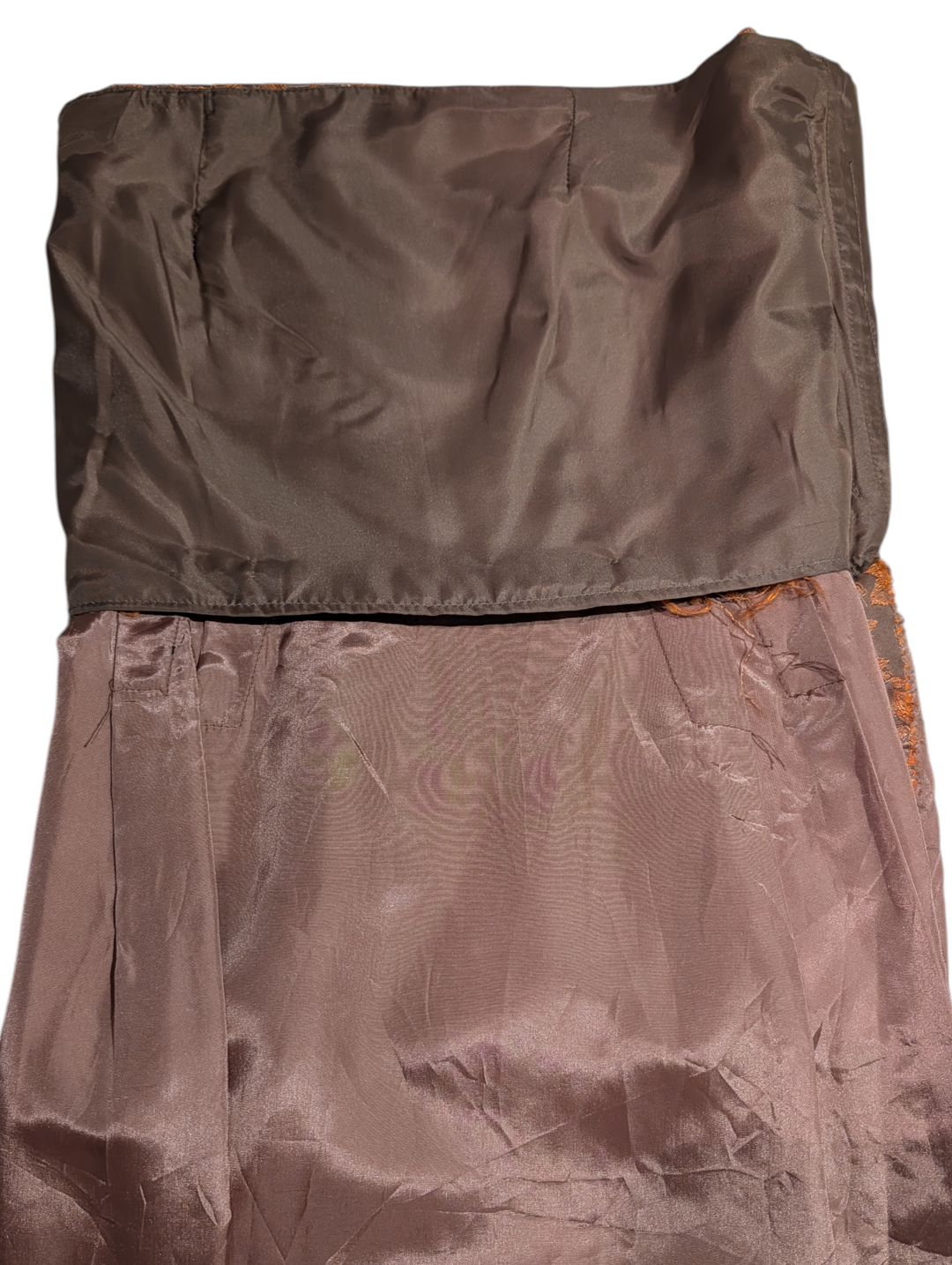 1960s Silver and Copper Silk Jacquard Strapless Gown