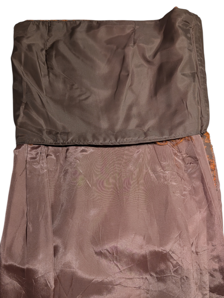 1960s Silver and Copper Silk Jacquard Strapless Gown