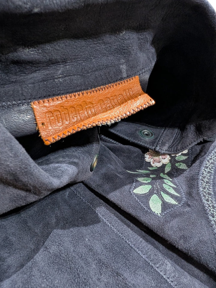 Early 1970s Roberto Cavalli Navy Hand-Painted Suede Shirtdress