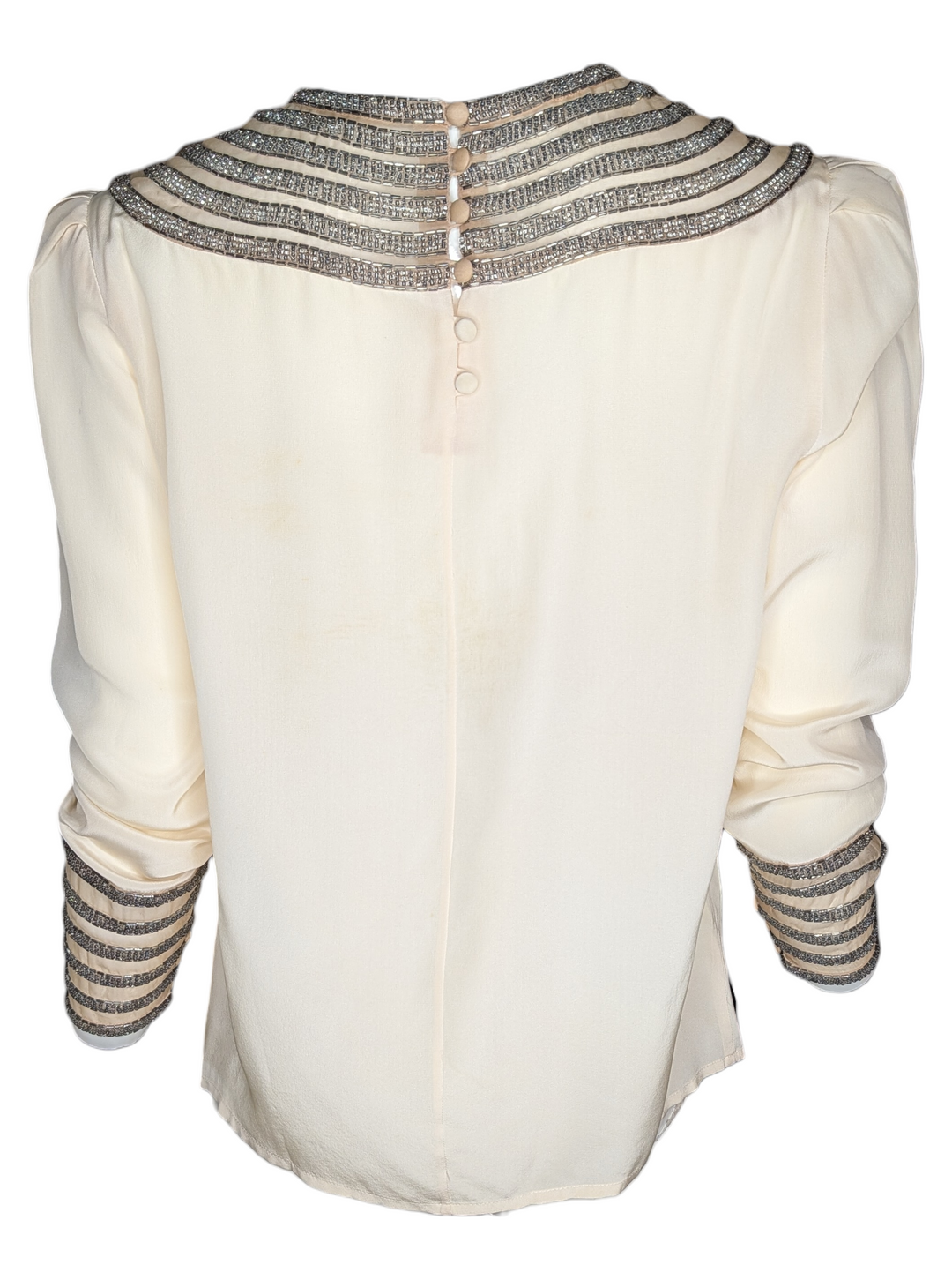 1930s Art Deco Illusion Mesh Yoke Blouse with Silver Glass Beadwork