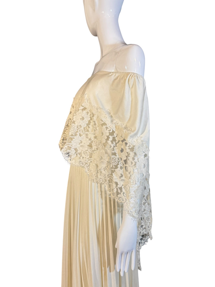 1970’s Unnamed Vintage Boho Wedding off-the-shoulder Bridal Gown, , RERACKED Vintage, RERACKED