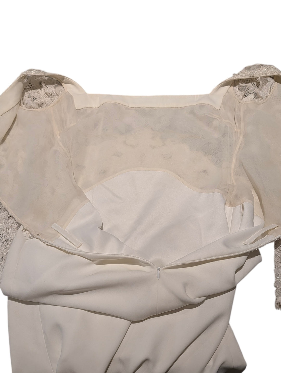 Badgley Mischka 1990s Beaded Lace Wedding Gown with Train