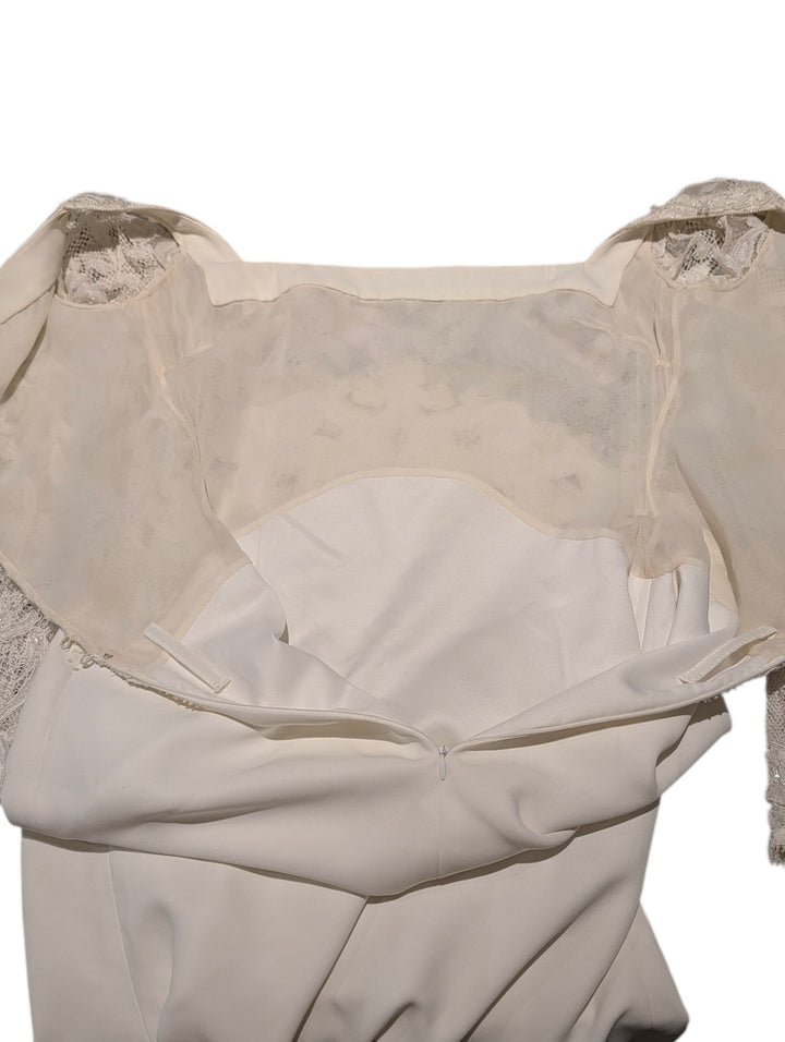 Badgley Mischka 1990s Beaded Lace Wedding Gown with Train