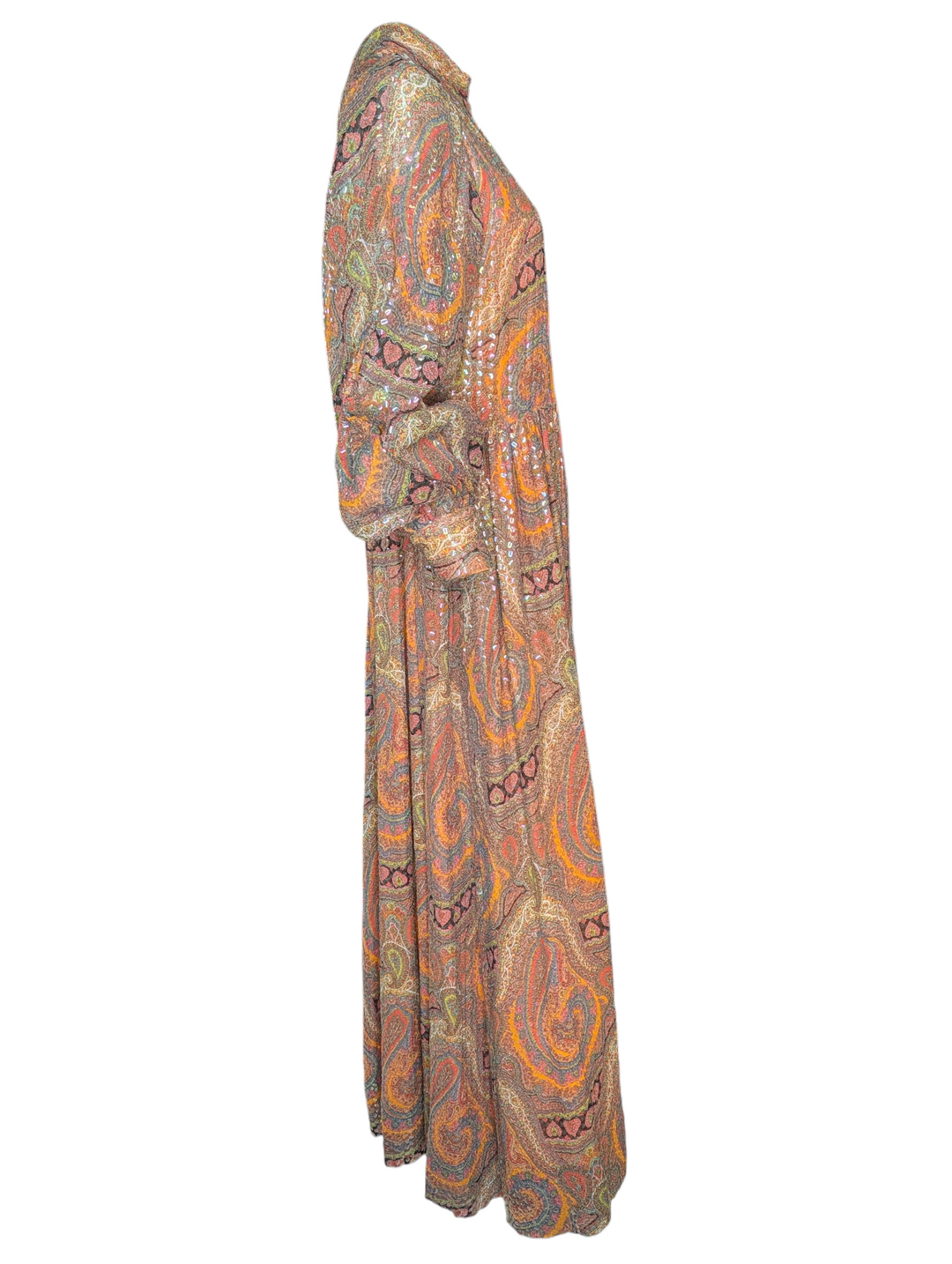 Elizabeth Arden 1960s Silk Sequined Paisley Evening Gown