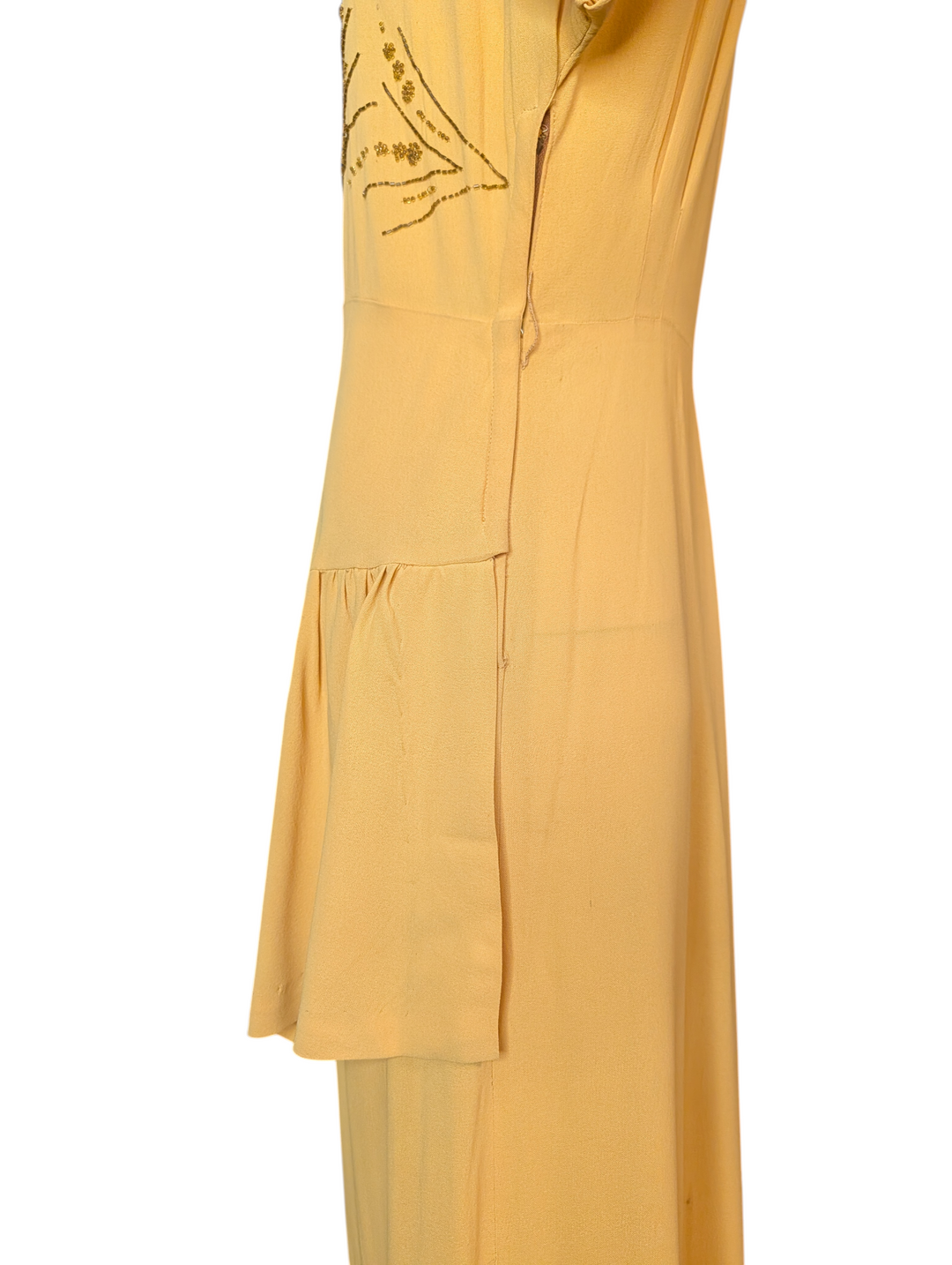 1940s Mustard Yellow Beaded Gown