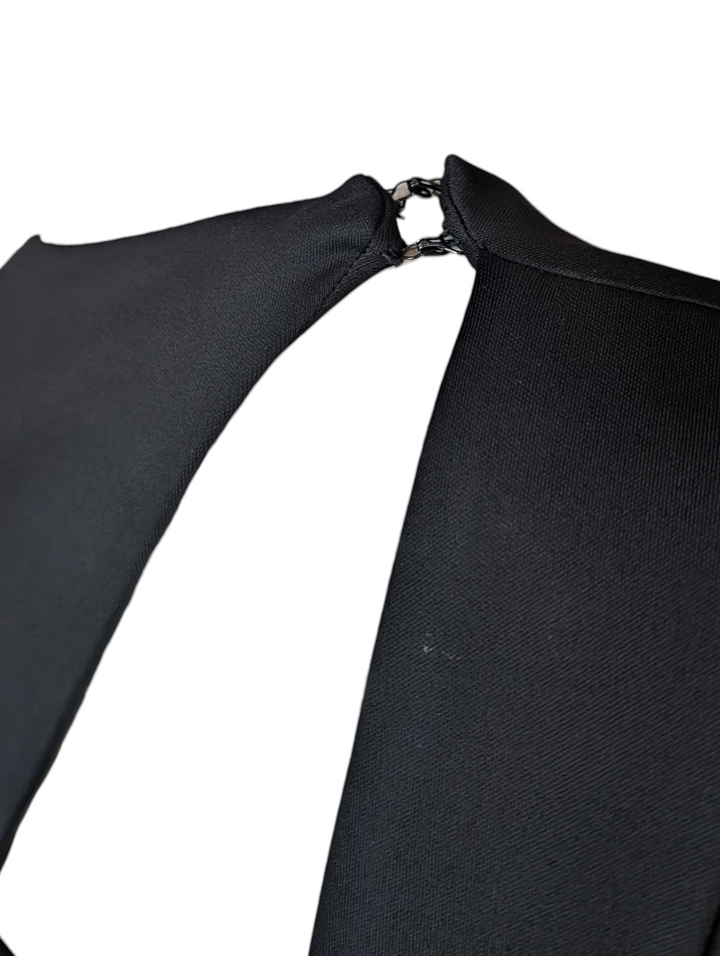 1970s Black Slinky Rayon Open Back Disco Gown