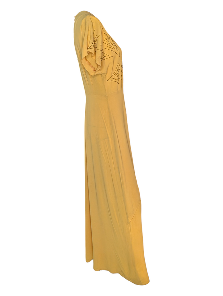 1940s Mustard Yellow Beaded Gown