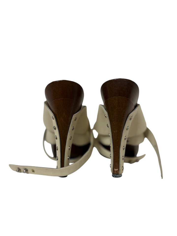 Chanel Cream Leather & Wood Studded Clog Mule, 40.5