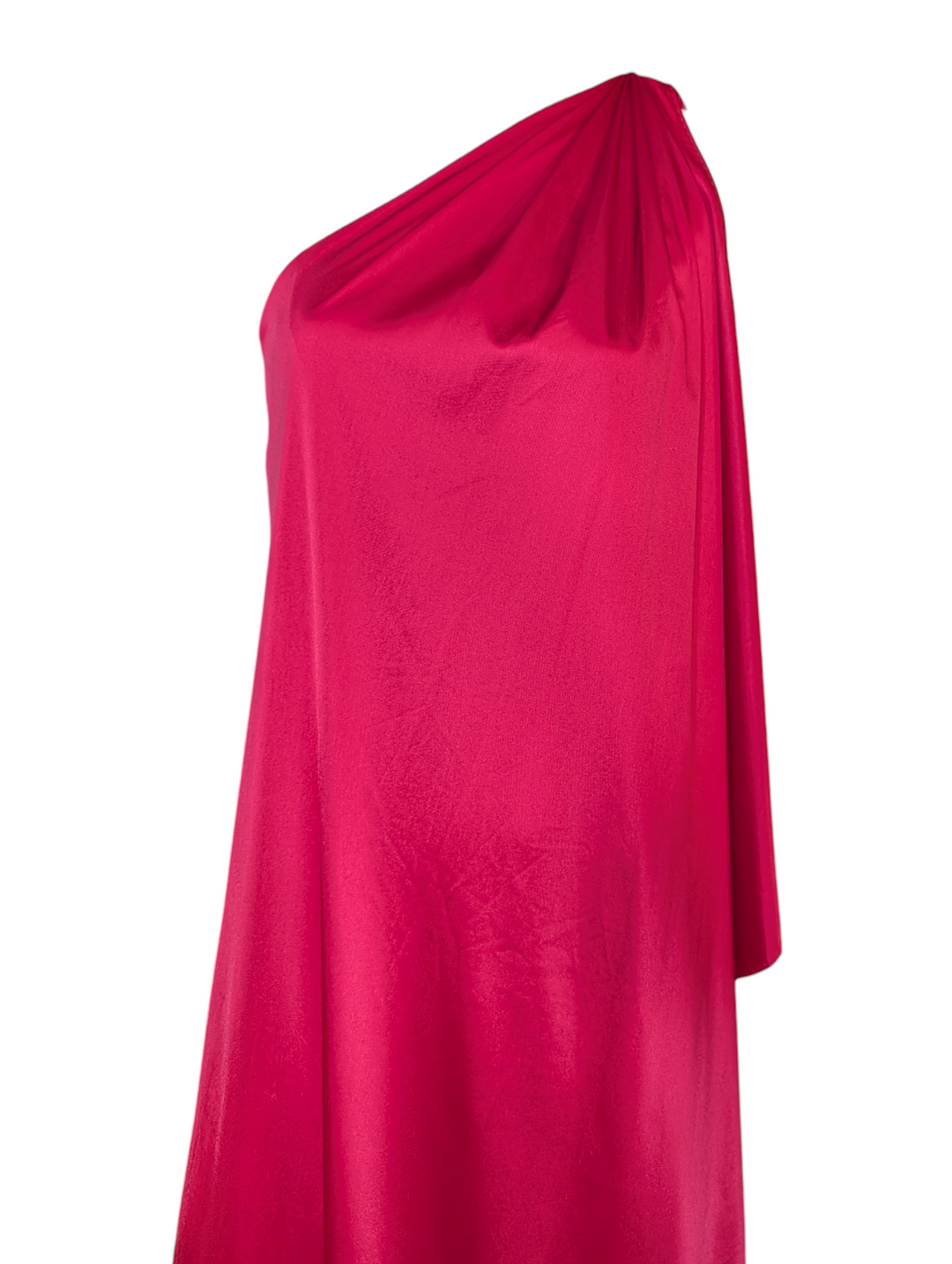 1970s Halston Hot Pink One-Shoulder Goddess Gown with High Slit