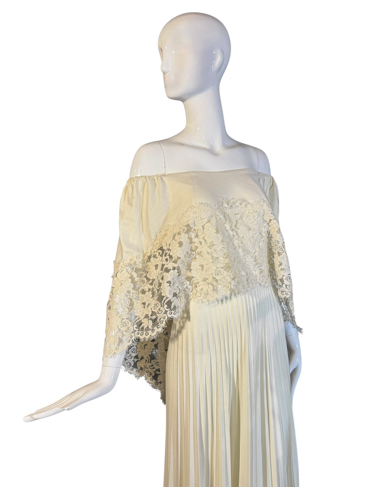 1970’s Unnamed Vintage Boho Wedding off-the-shoulder Bridal Gown, , RERACKED Vintage, RERACKED