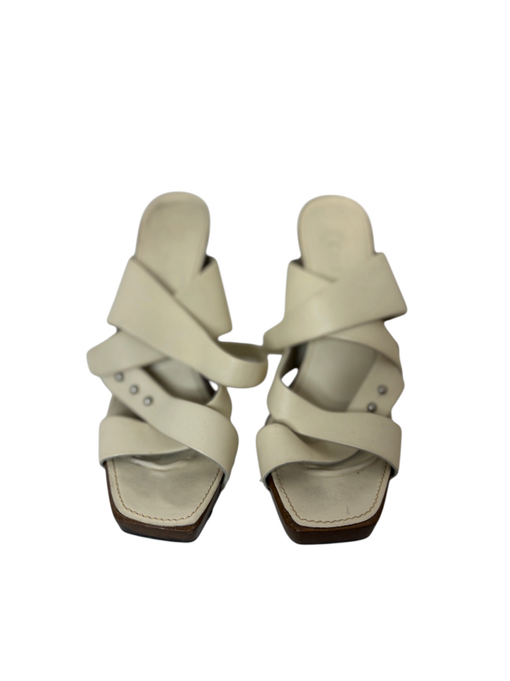 Chanel Cream Leather & Wood Studded Clog Mule, 40.5