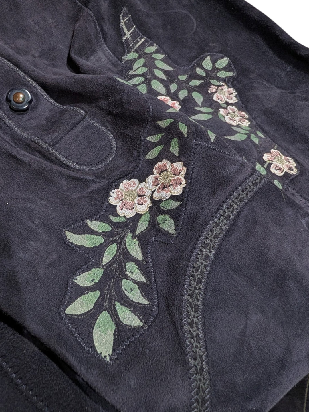 Early 1970s Roberto Cavalli Navy Hand-Painted Suede Shirtdress