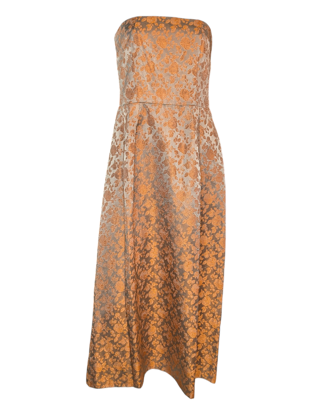 1960s Silver and Copper Silk Jacquard Strapless Gown