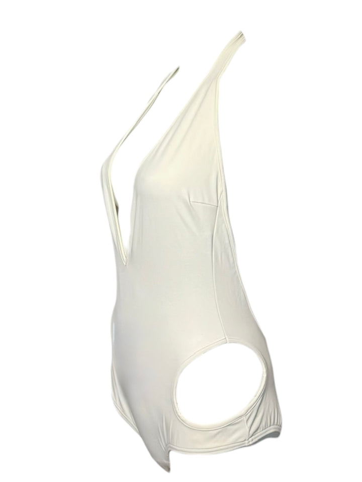 1996 Tom Ford for Gucci F/W iconic Ivory Cutout Halter Swimwear / Bodysuit