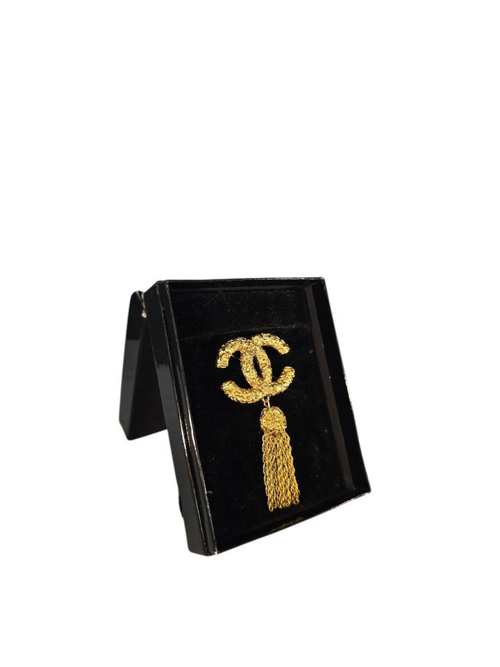 1993 Chanel Gold Plated CC Tassel Brooch with Box, Accessories, Chanel, RERACKED