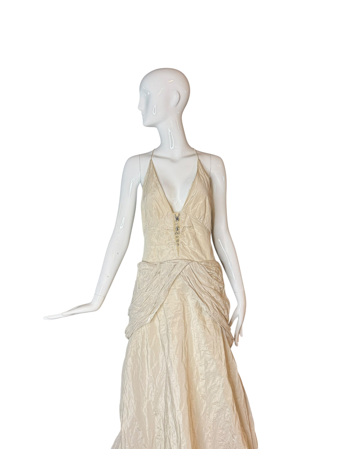Nicole Miller 1990s Metallic Ivory Wedding Gown – Size 6