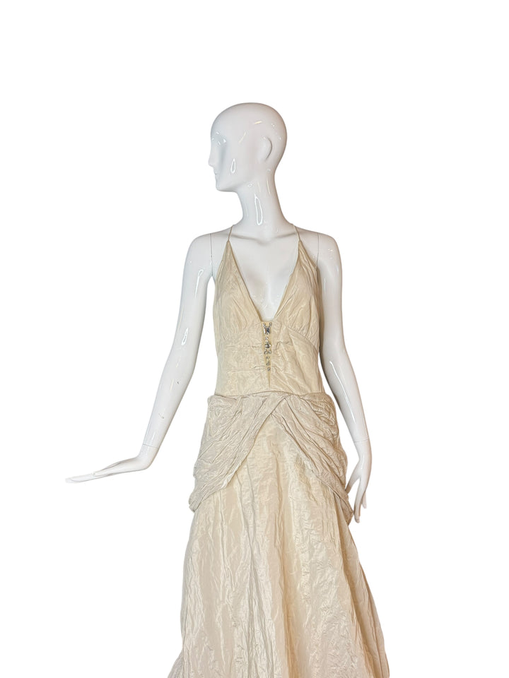Nicole Miller 1990s Metallic Ivory Wedding Gown – Size 6
