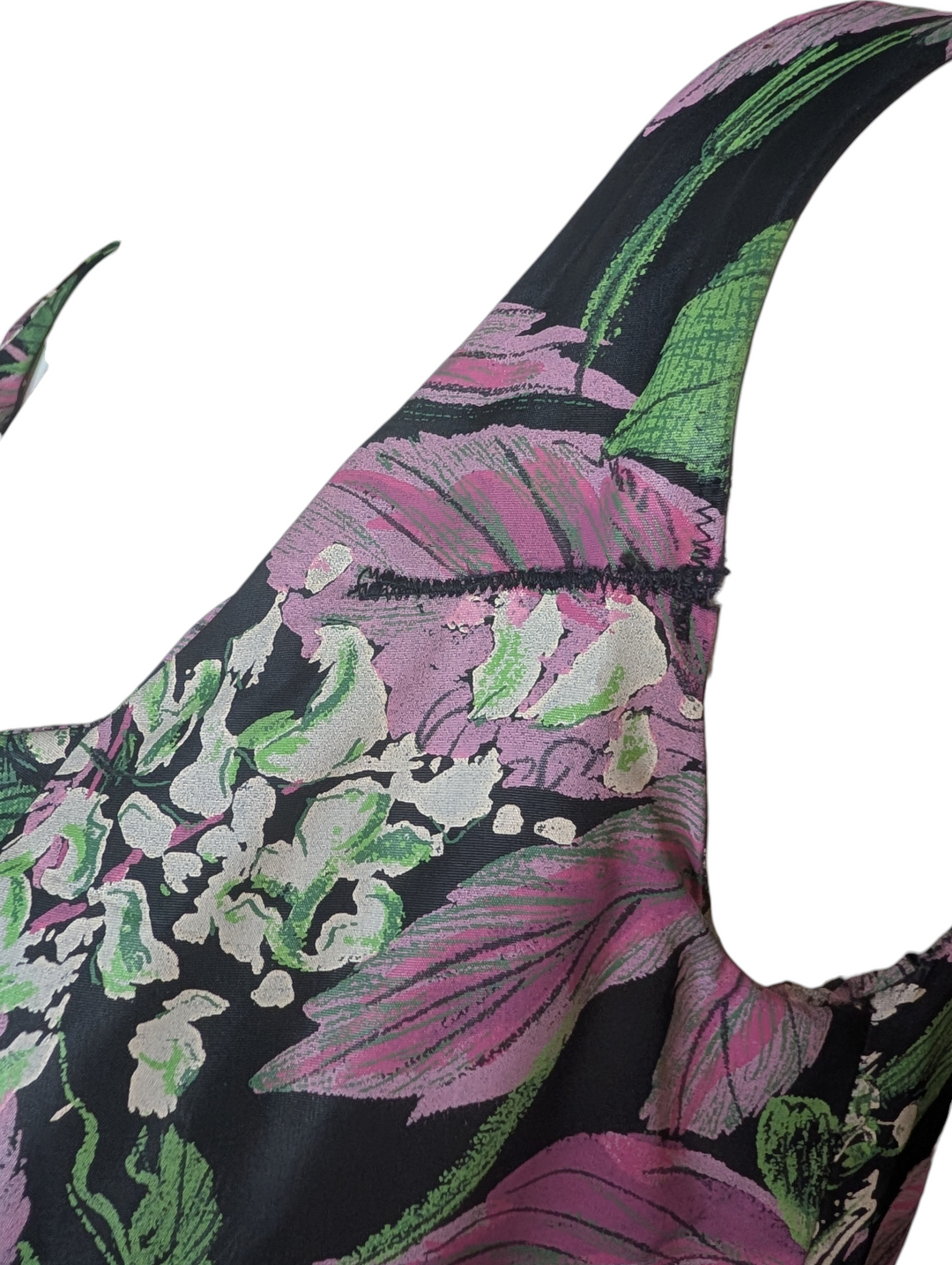 Nina Ricci Black Silk Hand Painted Floral Evening Gown with Deep V Back