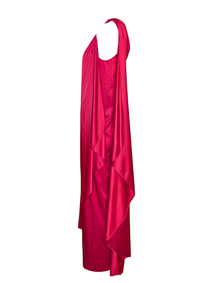 1970s Halston Hot Pink One-Shoulder Goddess Gown with High Slit