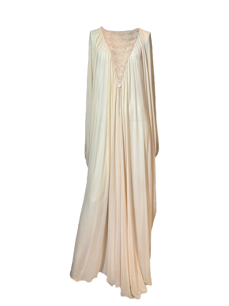 Vintage 1970s Beaded Ivory Bridal Caftan Gown, Apparel & Accessories, RERACKED, RERACKED