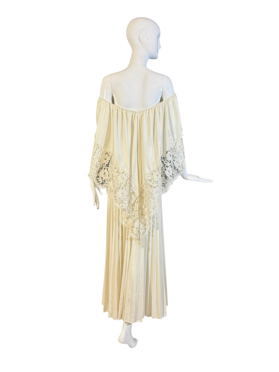 1970’s Unnamed Vintage Boho Wedding off-the-shoulder Bridal Gown, , RERACKED Vintage, RERACKED