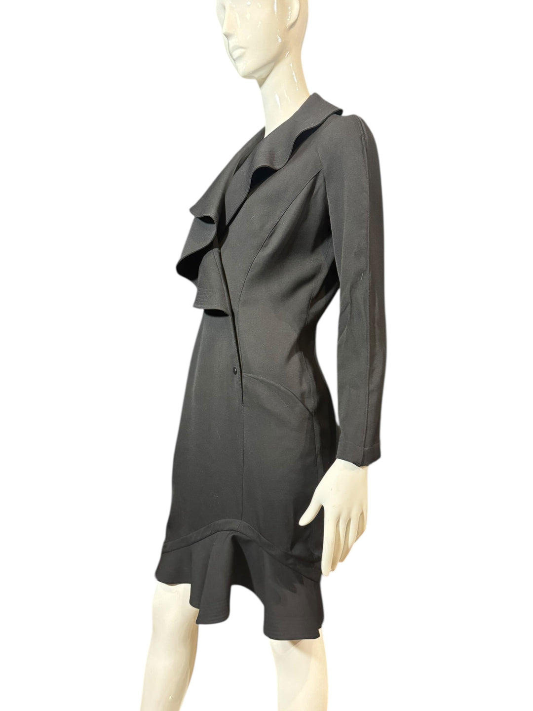 Thierry Mugler 1989 Runway Ruffle Collar Black Wrap Suit Dress, Apparel & Accessories, Thierry Mugler, RERACKED